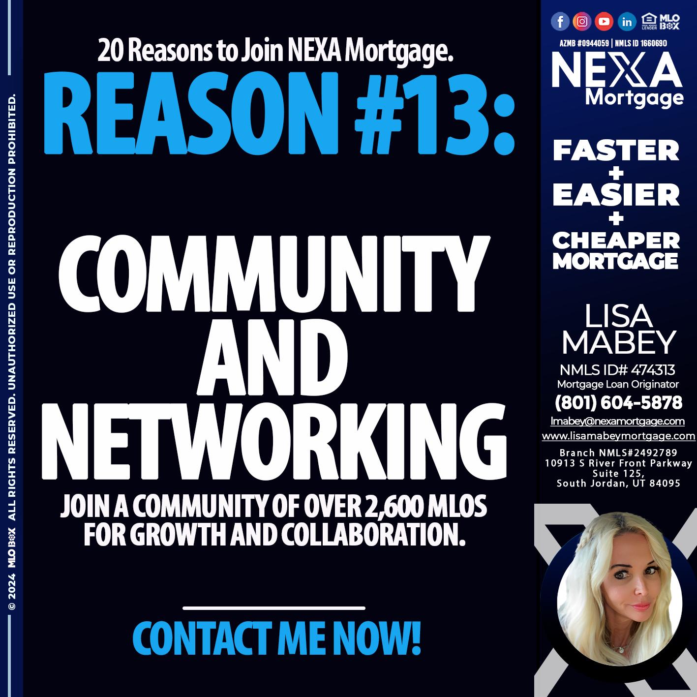 REASON 13 - Lisa Mabey -Mortgage Loan Originator