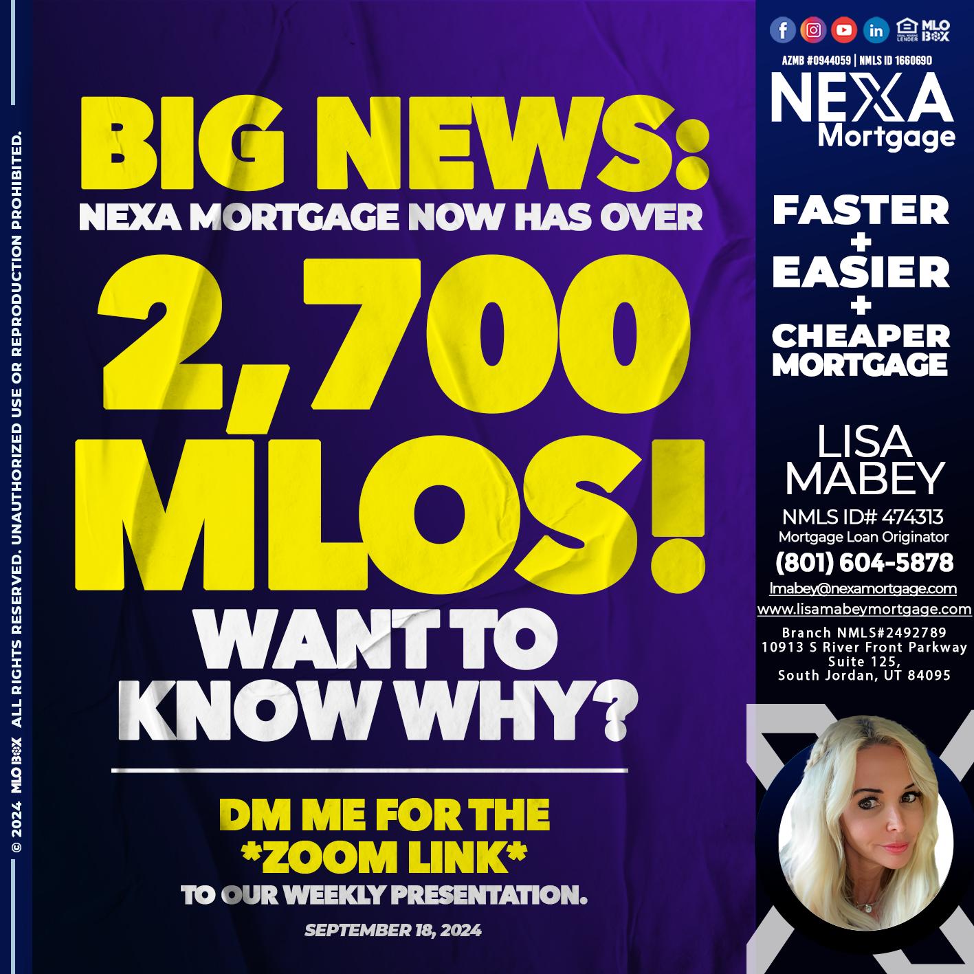 BIG NEWS - Lisa Mabey -Mortgage Loan Originator