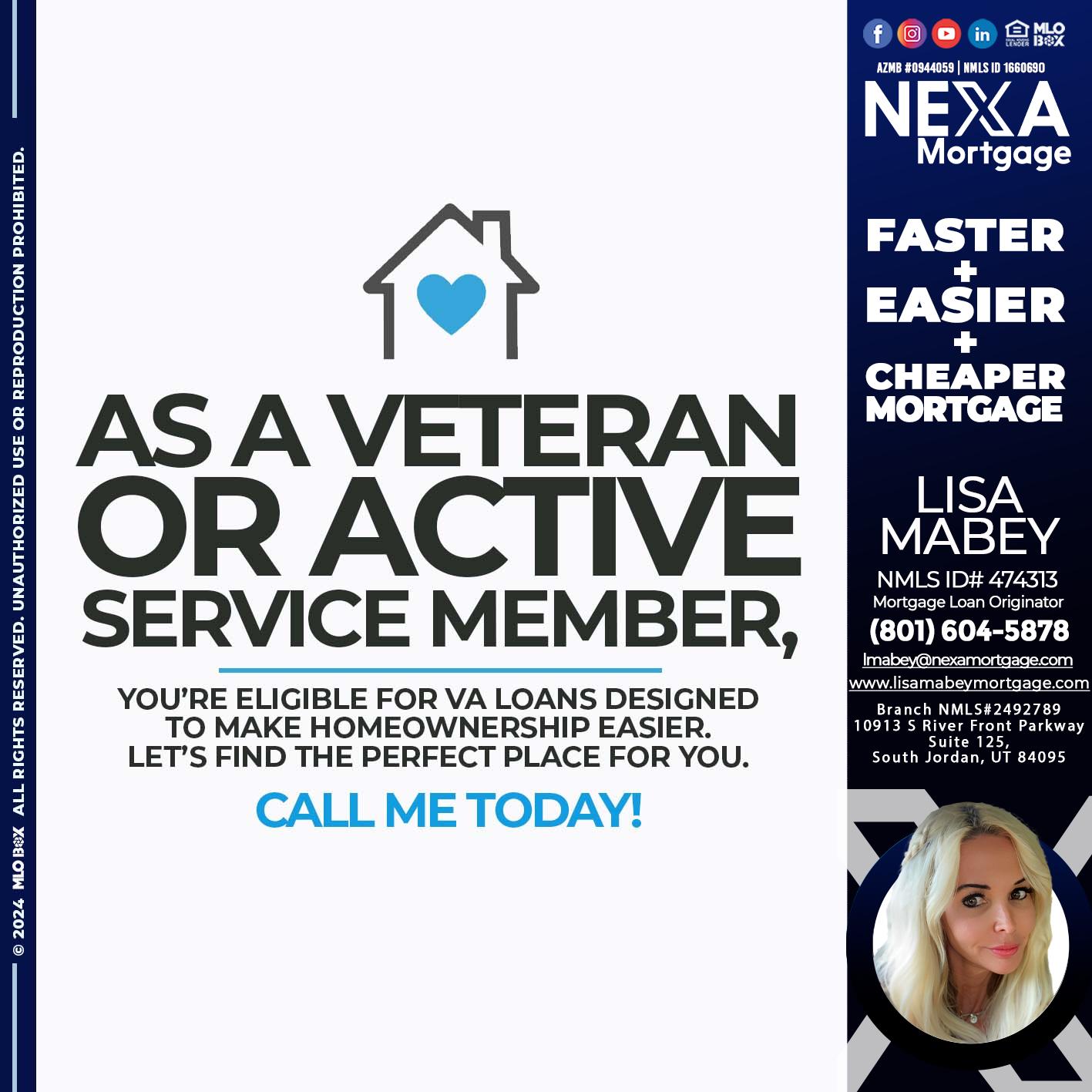 as veteran - Lisa Mabey -Mortgage Loan Originator