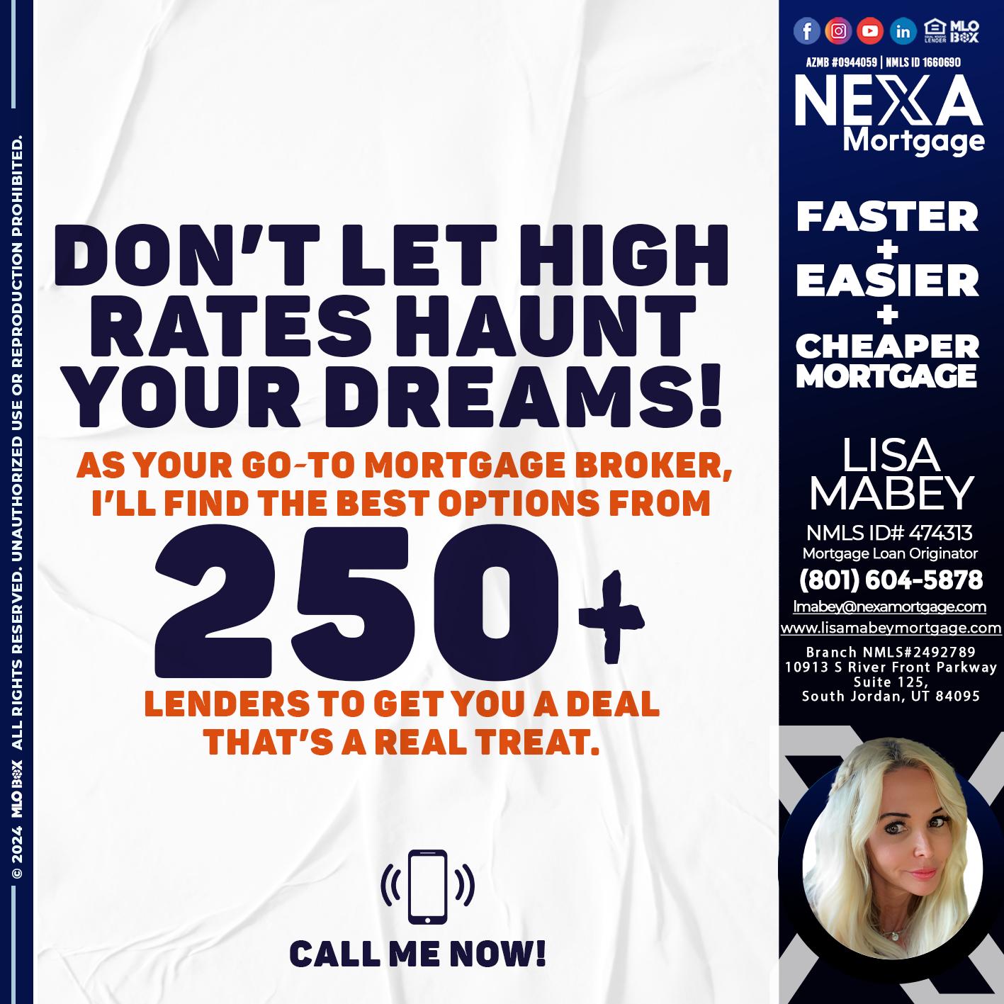 250 + LENDERS - Lisa Mabey -Mortgage Loan Originator