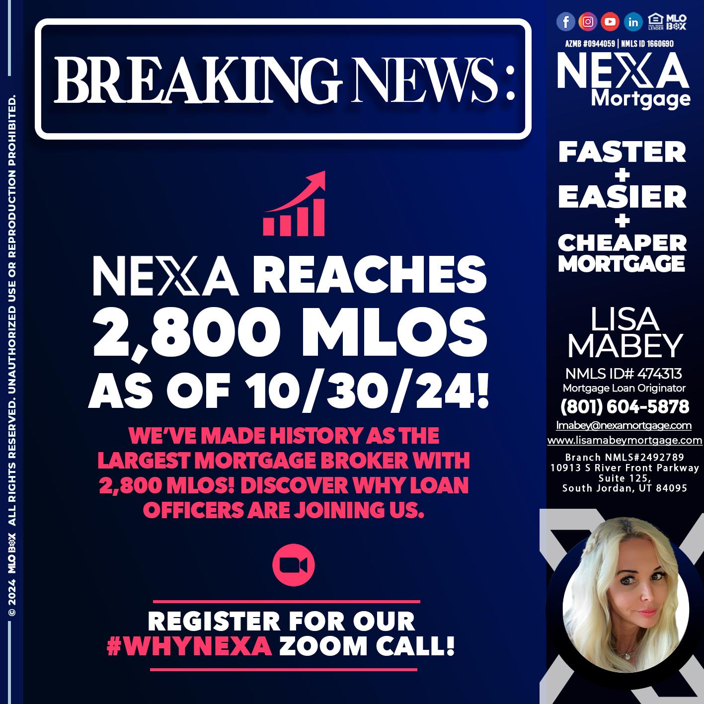 BREAKING NEWS - Lisa Mabey -Mortgage Loan Originator
