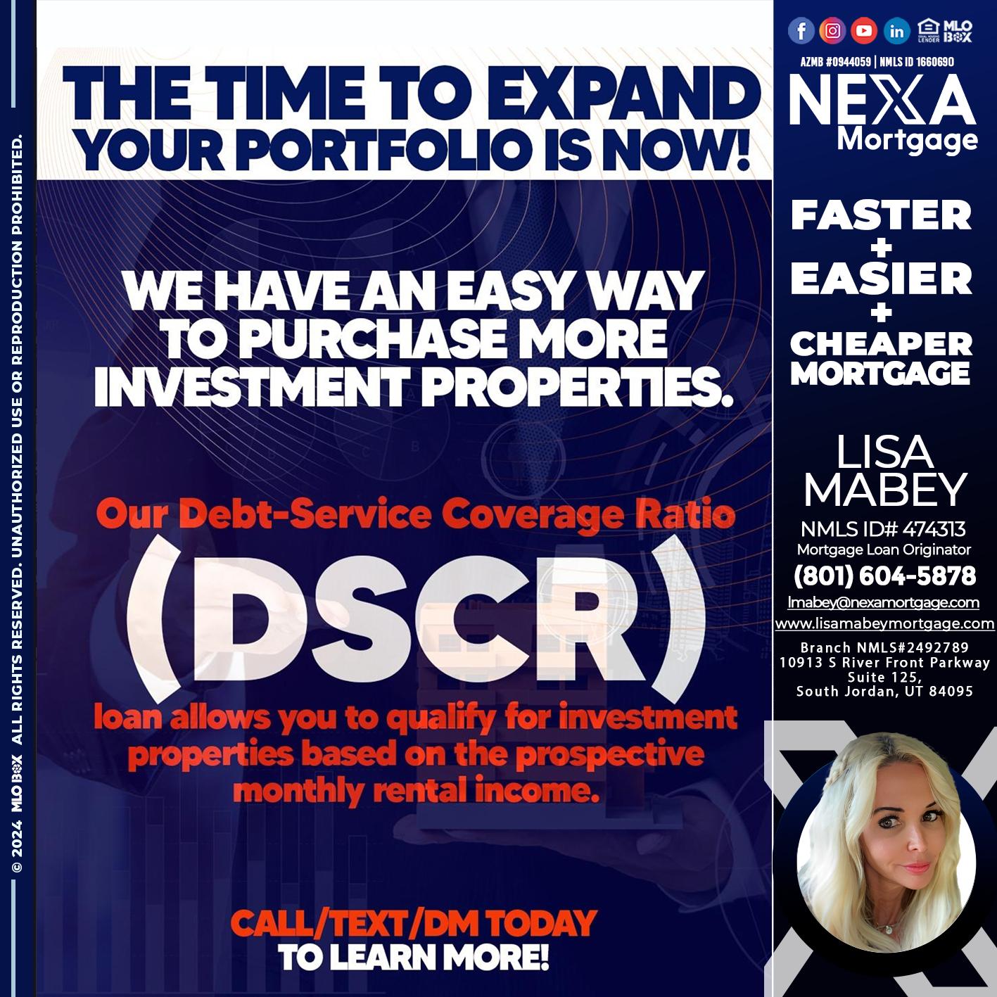 DSCR - Lisa Mabey -Mortgage Loan Originator