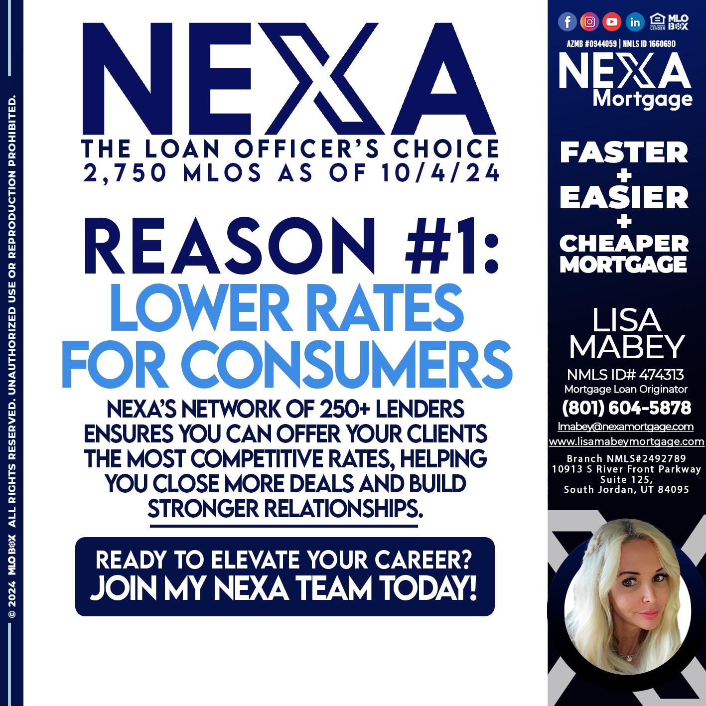 the loan officer choice REASON 1 - Lisa Mabey -Mortgage Loan Originator