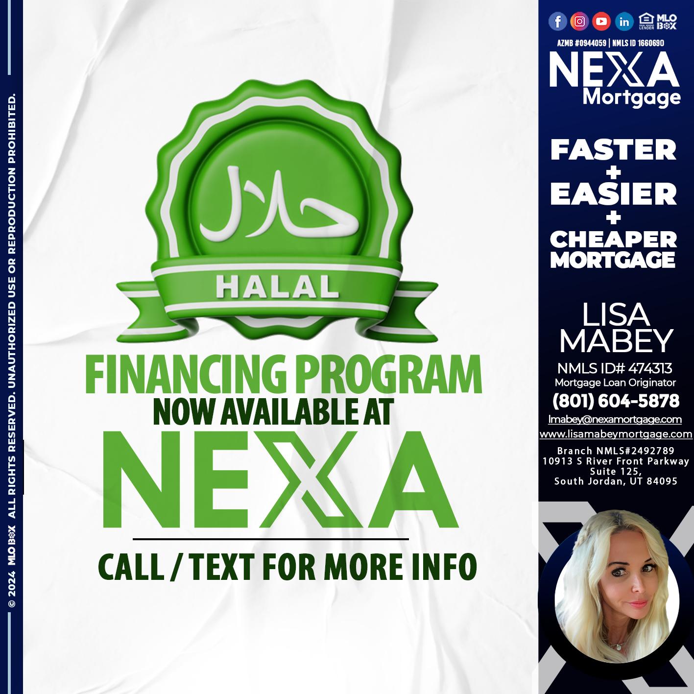 HALAL FINANCING PROGRAM - Lisa Mabey -Mortgage Loan Originator
