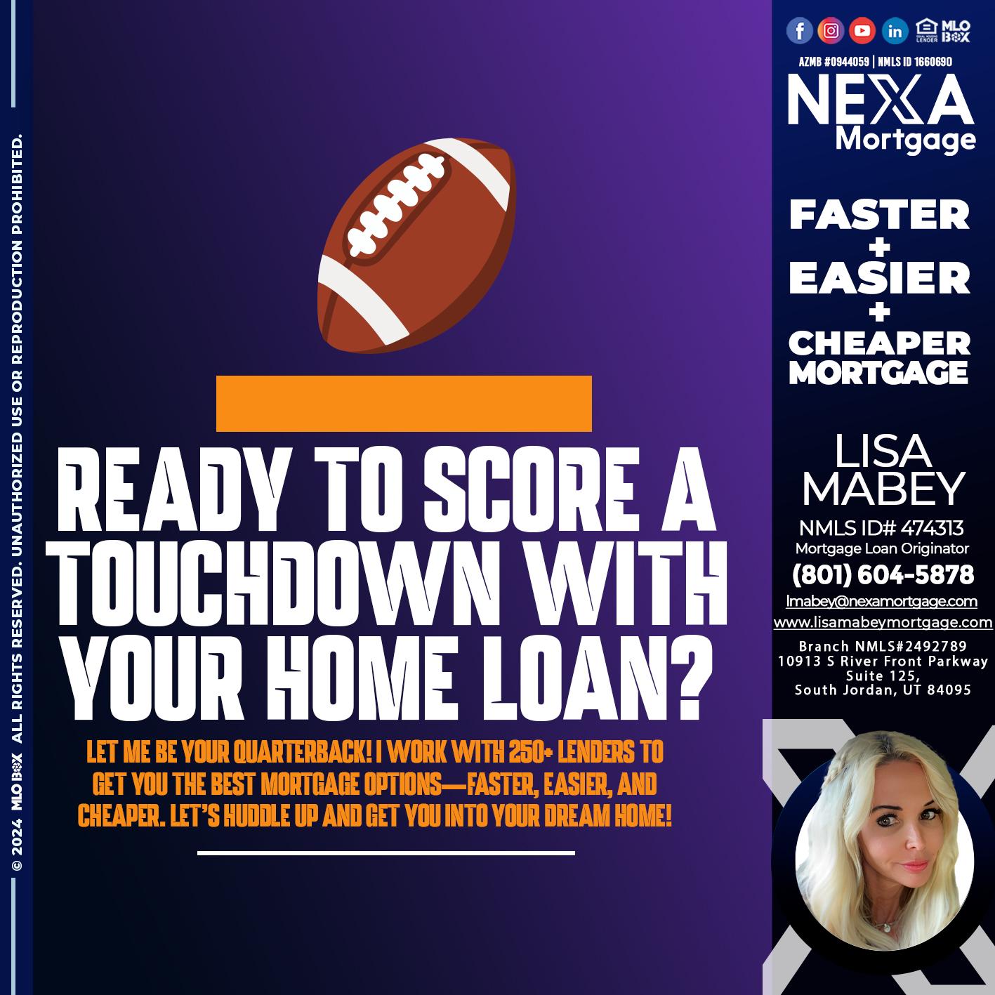 READY TO TOCHDOWN - Lisa Mabey -Mortgage Loan Originator