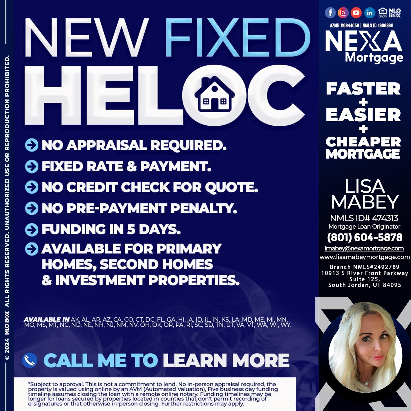 NEW FIXED HELOC - Lisa Mabey -Mortgage Loan Originator