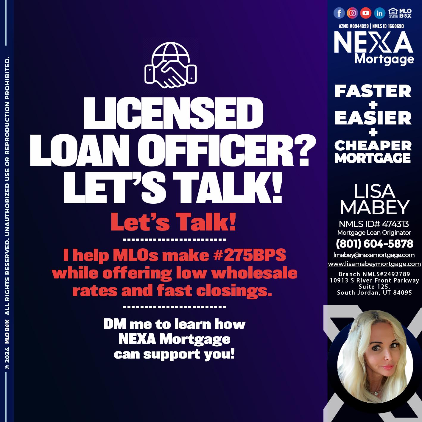 LICENSED LOAN OFFICER - Lisa Mabey -Mortgage Loan Originator