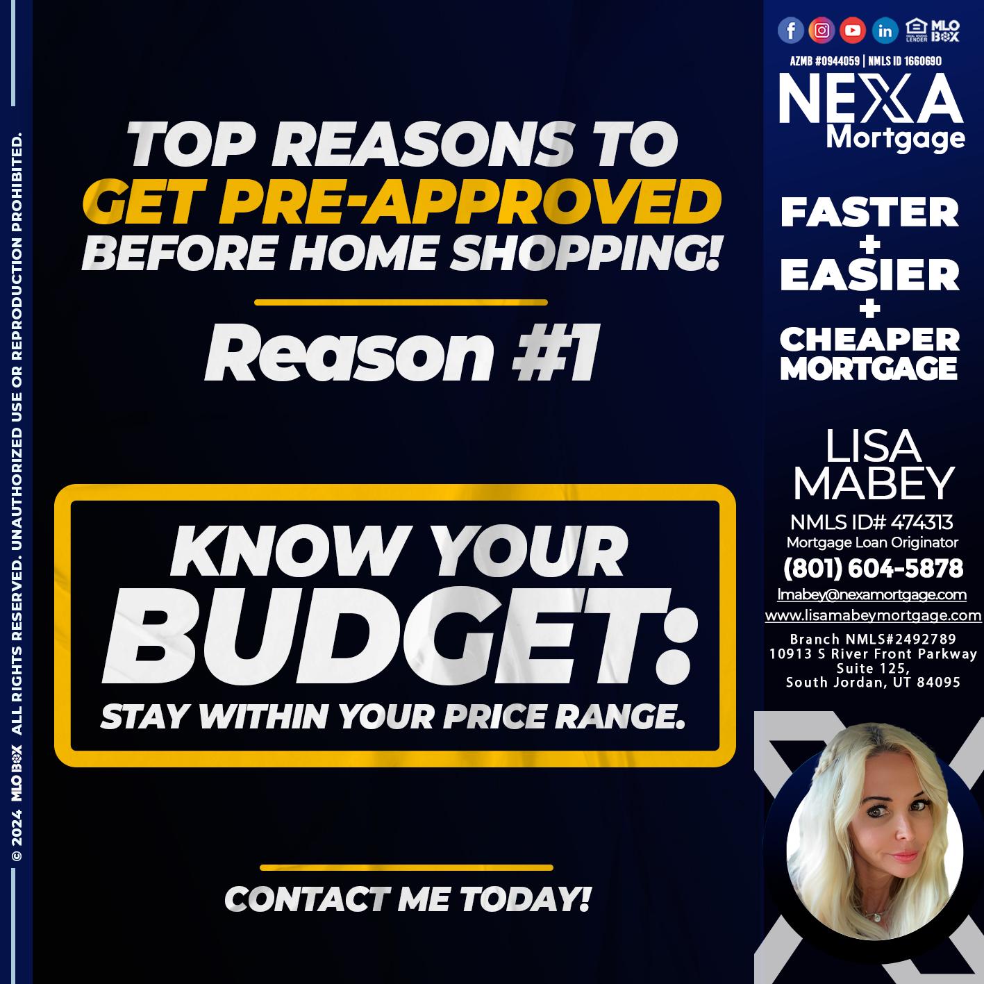 REASON 1 - Lisa Mabey -Mortgage Loan Originator