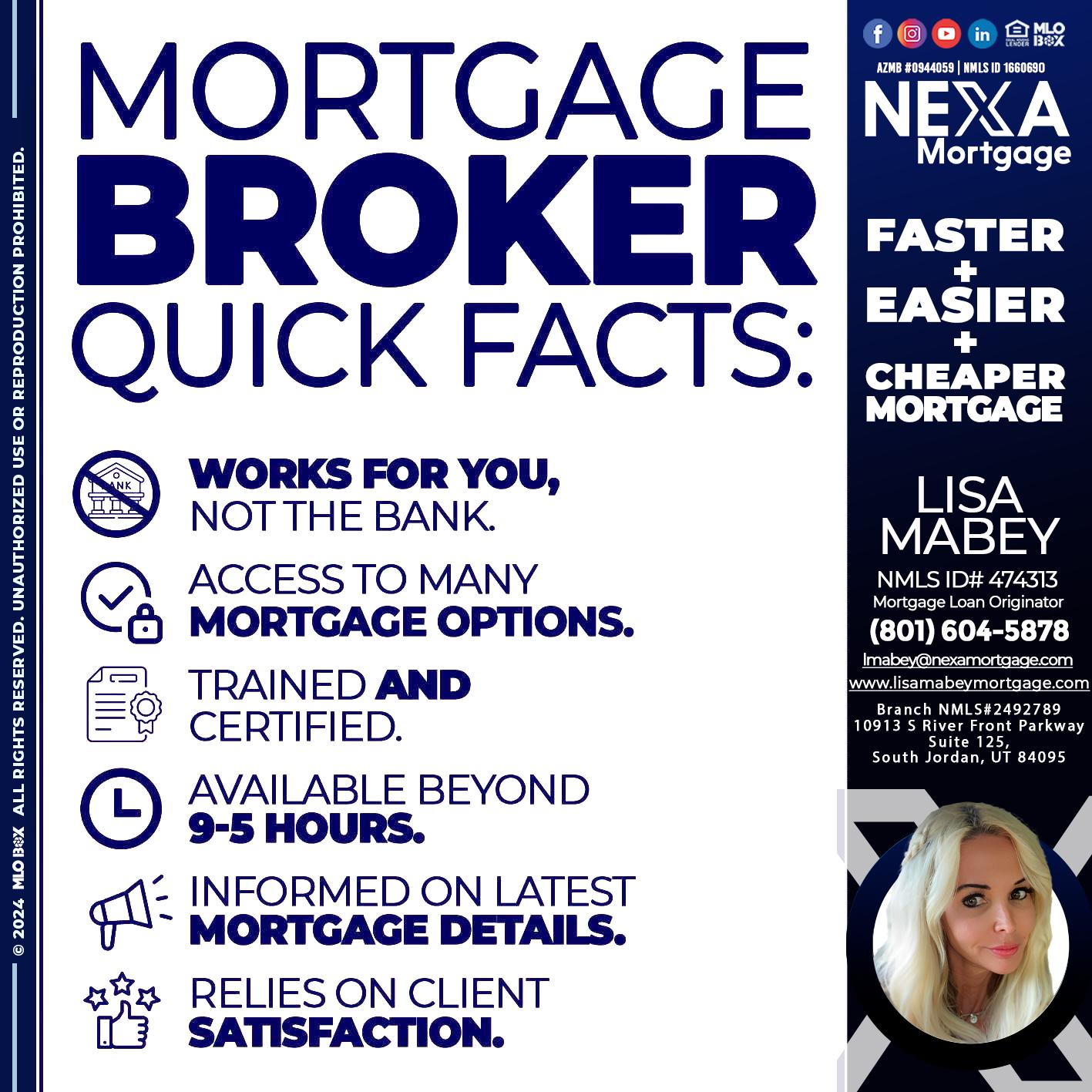 MORTGAGE BROKER QUICK FACTS - Lisa Mabey -Mortgage Loan Originator