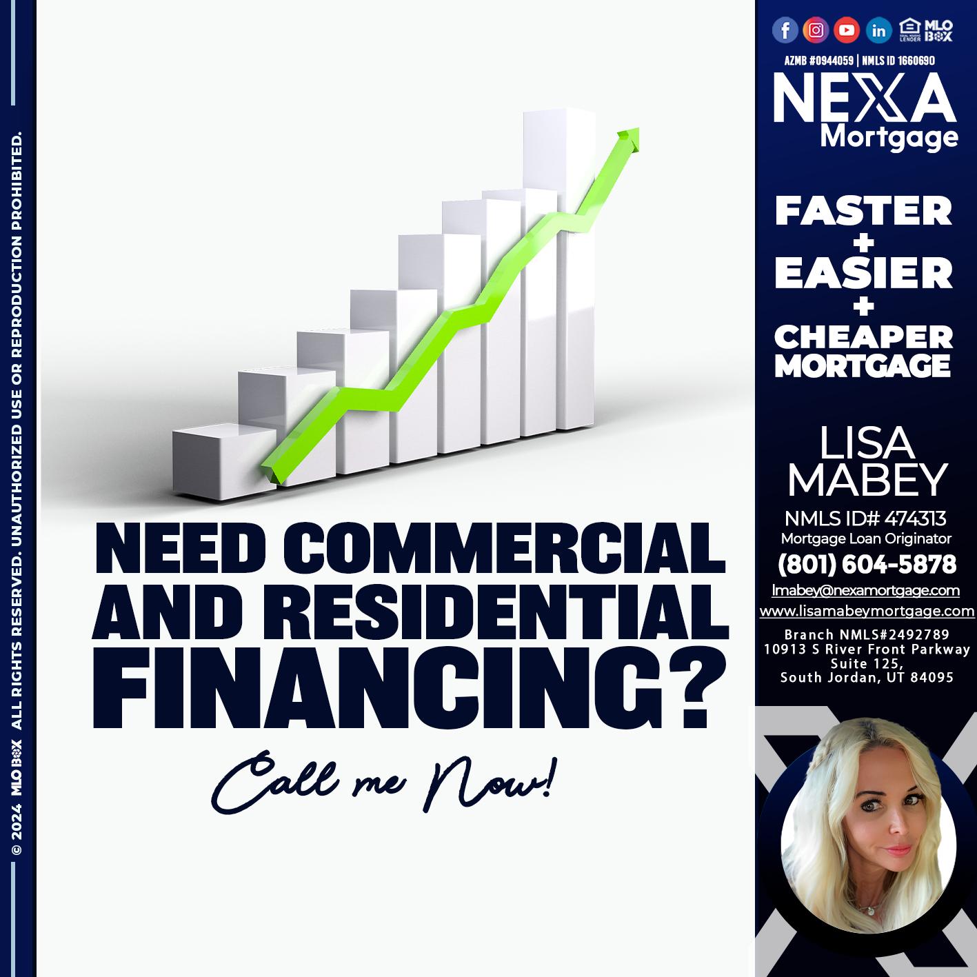 NEED COMERCIAL LOAN? - Lisa Mabey -Mortgage Loan Originator