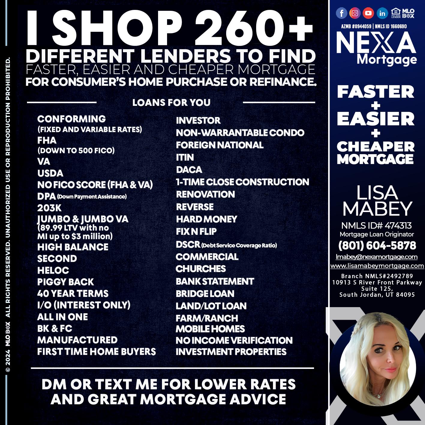 i shop 260+ - Lisa Mabey -Mortgage Loan Originator